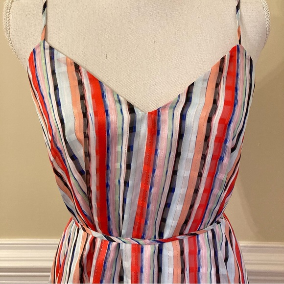 MILLY Stripe Colorful Multicolor V Neck Sleeveless Midi Dress - Picture 8 of 11